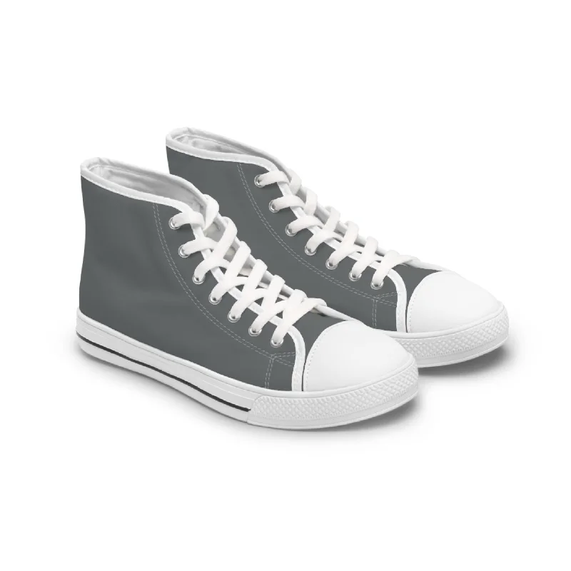 stylish athletic shoes teens-Grey Color Ladies' High Tops, Solid Grey Color Best Women's High Top Sneakers Tennis Shoes (US Size: 5.5-12)