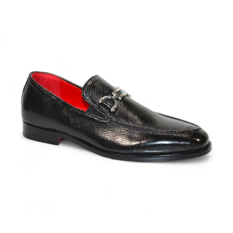 loafers for professional office attire-Emilio Franco Edgardo Men's Shoes Black Deer-Skin Leather Loafers (EF1247)