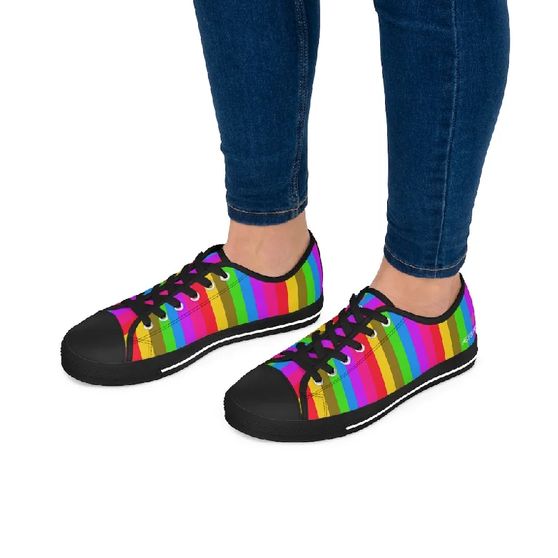 pink athletic shoes sweet-Rainbow Stripes Women's Low Tops, Gay Pride Striped Low Top Sneakers For Women (US Size: 5.5-12)