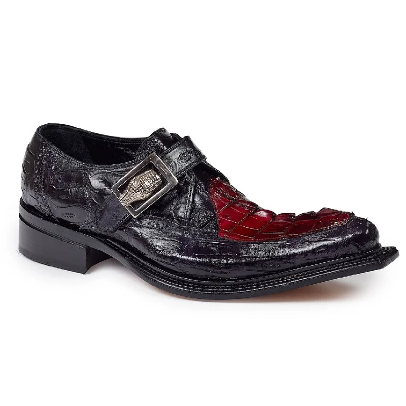 loafers for weekend wear with style-Mauri Men's Black & Red Hornback Tail & Baby Croc Single Monkstrap Loafers (MA4616)