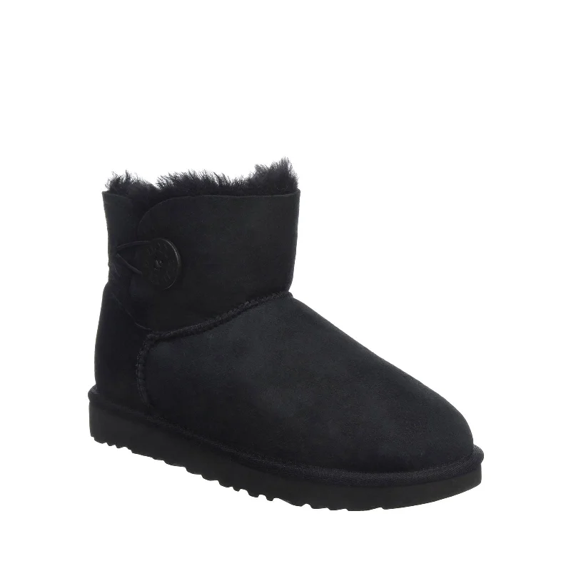 boots with zipper detail-Women's Shoes UGG MINI BAILEY BUTTON II Suede & Sheepskin Boots 1016422 BLACK