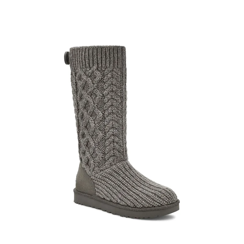 warm boots for men-Women's Shoes UGG CLASSIC CARDI CABLED KNIT Boots 1146010 GREY