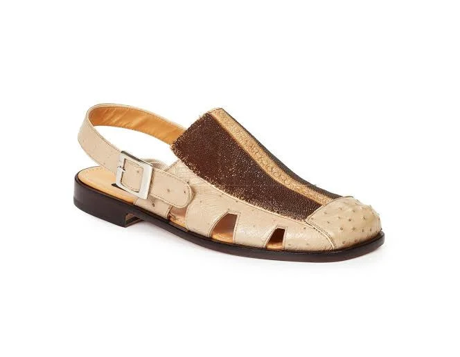 Mauri - 1972 Laguna White Genuine Ostrich Brown Beige Ray Highway Sandals