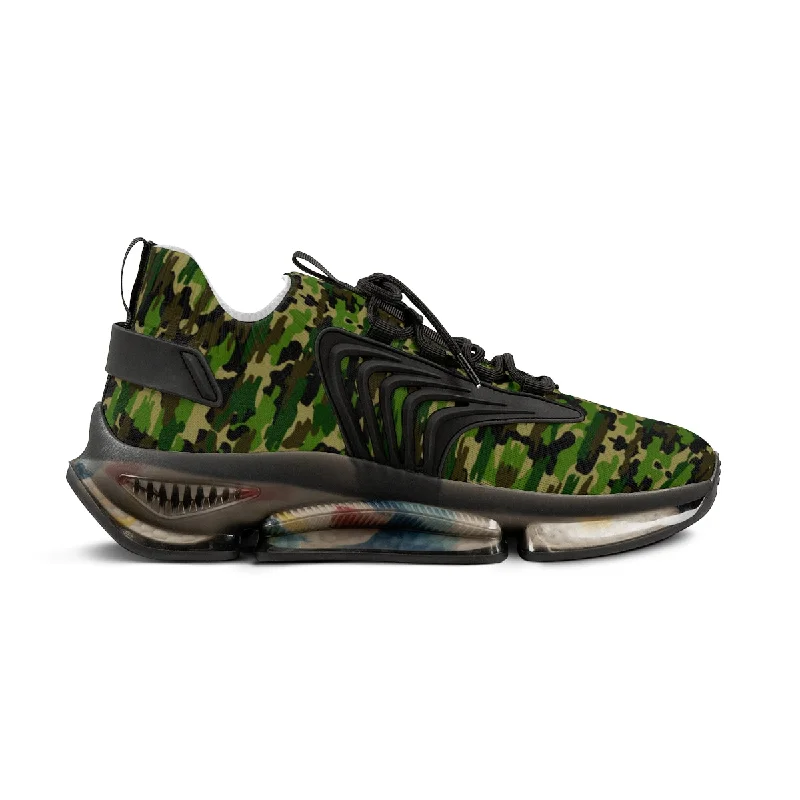 chunky athletic shoes trend-Green Camo Print Men's Shoes, Green Camouflaged Army Print Comfy Men's Mesh Sports Sneakers