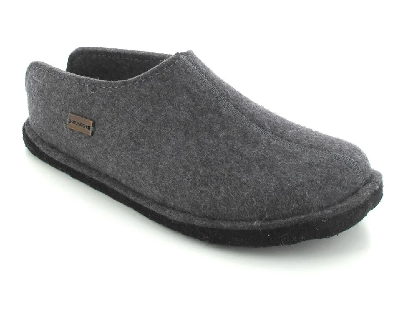 Slippers with sleek soles-HAFLINGER® Boiled Wool Softsole Slippers | Flair Smily, Anthracite