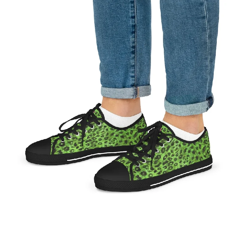 affordable athletic shoes charm-Green Leopard Print Men's Shoes, Best Men's Low Top Canvas Fashion Sneakers (US Size: 5-14)