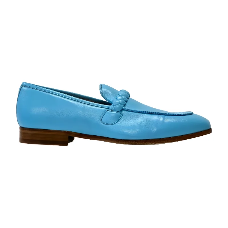 loafers with casual and formal options-Ambrogio Men's Shoes Blue Nappa Leather Braided Loafers (AMZ1003)