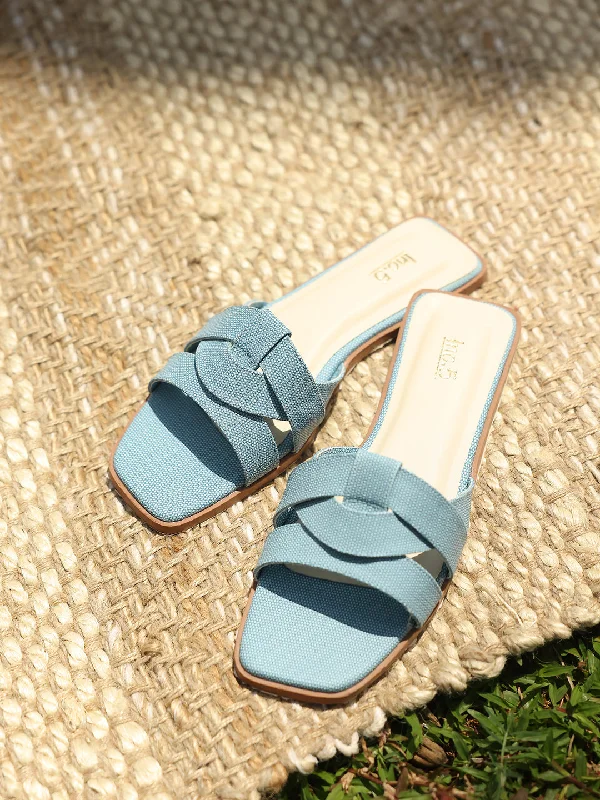 vibe flats casual-Dressy flats for formal eventsWomen Blue Textured Open Toe Flats