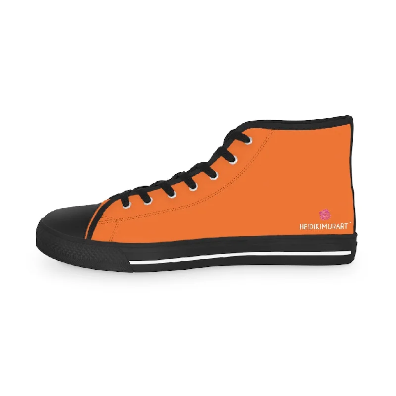 durable athletic shoes vibe-Bright Orange Men's High Tops, Modern Bright Orange Solid Color Minimalist Best Men's High Top Sneakers (US Size: 5-14)