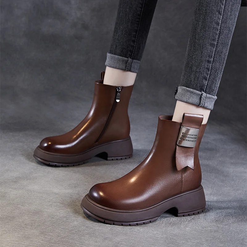 fur-lined boots for women-Women Minimalism Solid Leather Casual Boots