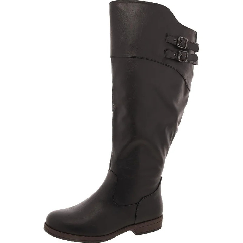 fashionable boots with detailing-Journee Collection Womens Tall Faux Leather Knee-High Boots