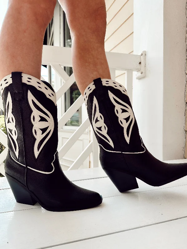 comfortable boots for work-Claire Black & Ivory Boots