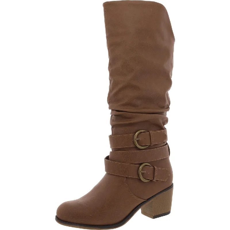 boots for wet conditions in winter-Journee Collection Womens Block Heel Buckle Mid-Calf Boots