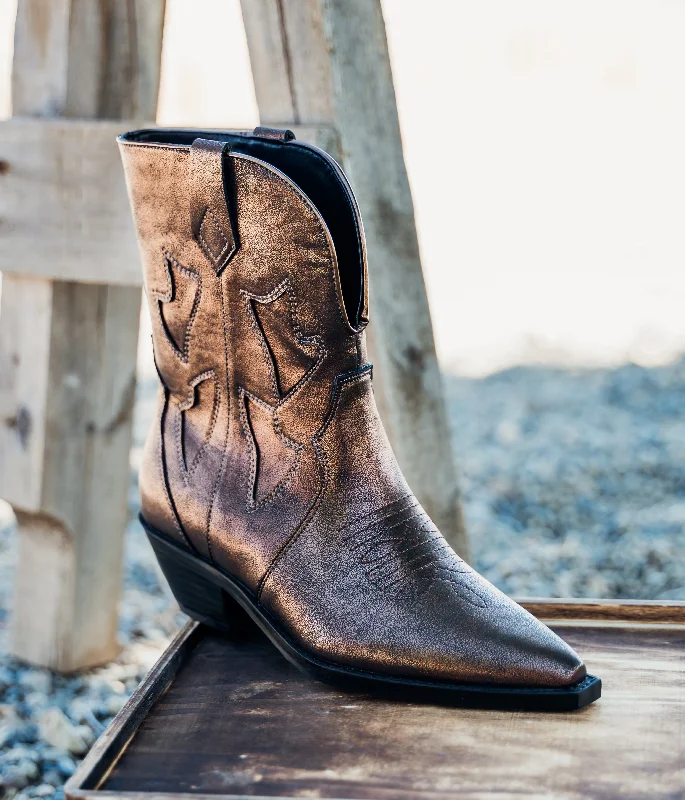 leather boots with buckle detail-Jersey Metallic Boot in Bronze