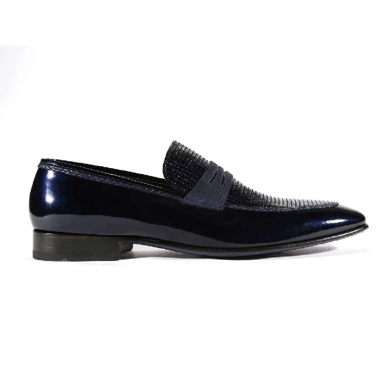 loafers for all-day stylish wear-Corrente C129-3711HS Men's Designer Shoes Navy Blue Patent Leather Loafers (CRT1010)