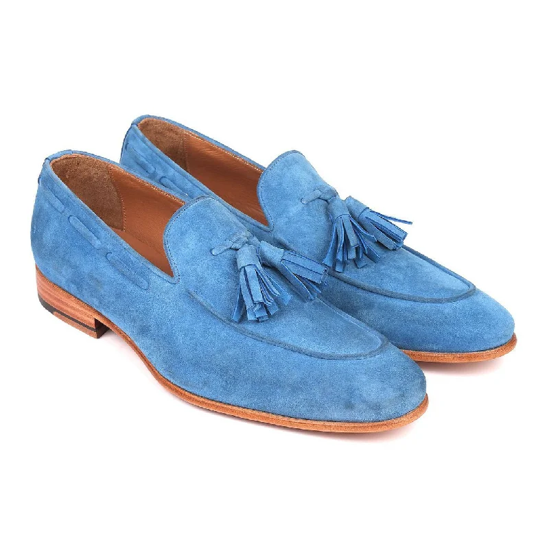 loafers for long-lasting wear and style-Paul Parkman Men's Shoes Blue Suede Leather Tassels Loafers BLU32FG (PM6211)