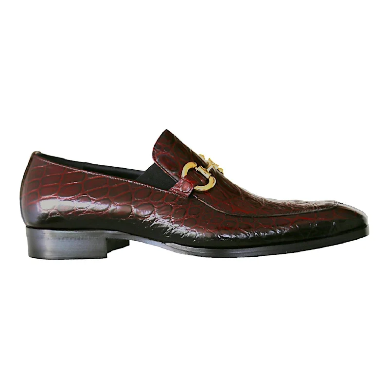 loafers with lace-up feature-Jo Ghost 4956 Men's Shoes Burgundy Crocodile Print Leather Horsebit Loafers (JG5368)