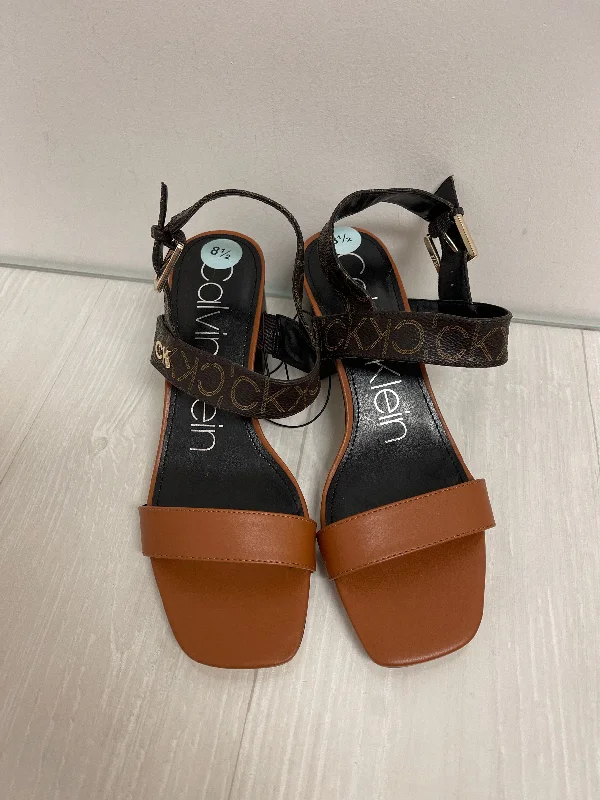 Sandals Heels Block By Calvin Klein In Brown, Size: 8.5