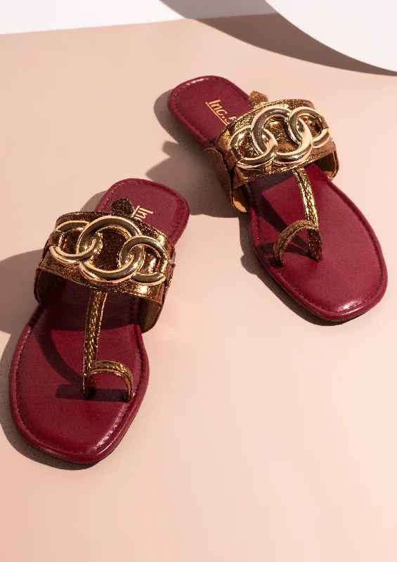 edge flats soft-Flats for standing all dayWomen Antique And Maroon-Toned One Toe Flats With Buckle Details