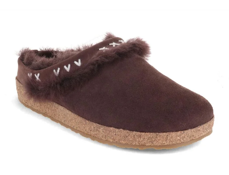 Slippers in rich red-HAFLINGER Sheepskin Slippers with Arch Support | Shetland, Brown