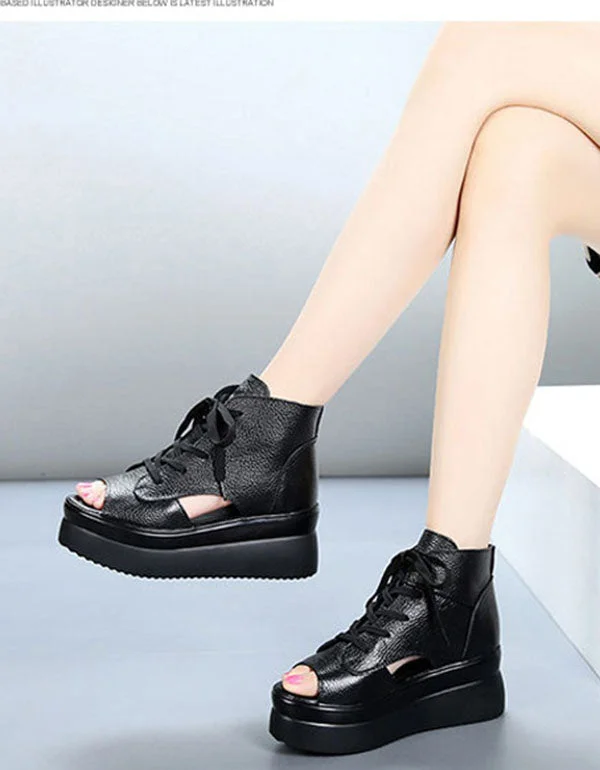 Summer Lace-up Fish Toe Platform Sandals