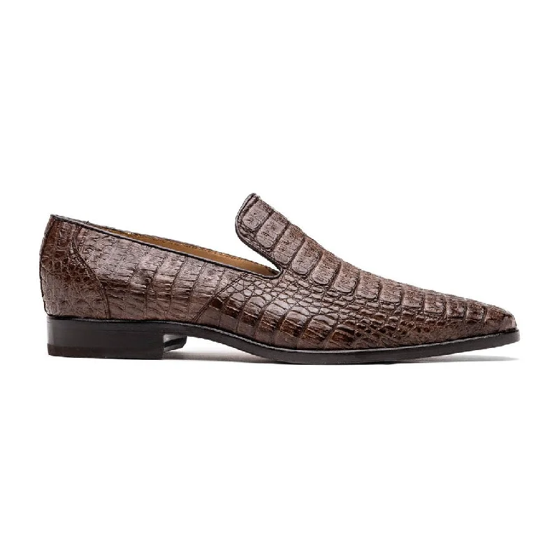 loafers for office style with support-Marco Di Milano Trento Men's Shoes Genuine Caiman Crocodile Slip-On Loafers (MDM1115)