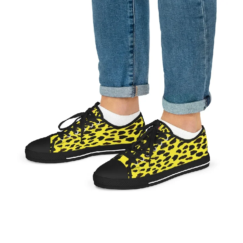 soft athletic shoes glow-Yellow Leopard Print Men's Shoes, Best Animal Print Men's Low Top Sneakers  (US Size: 5-14)