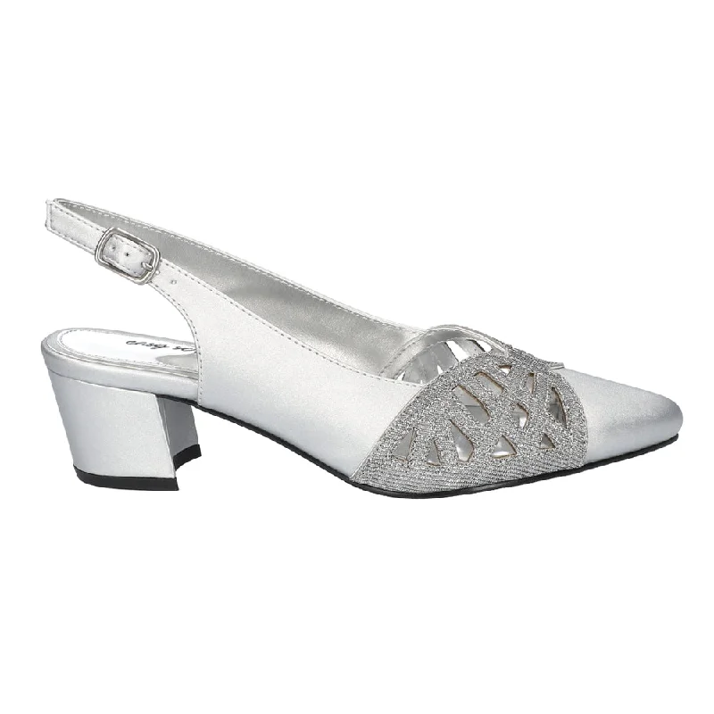 glow high heels soft-Bizzy Metallic Cut-Outs Sling Back Wedding Block Heel Pointed Toe Pumps