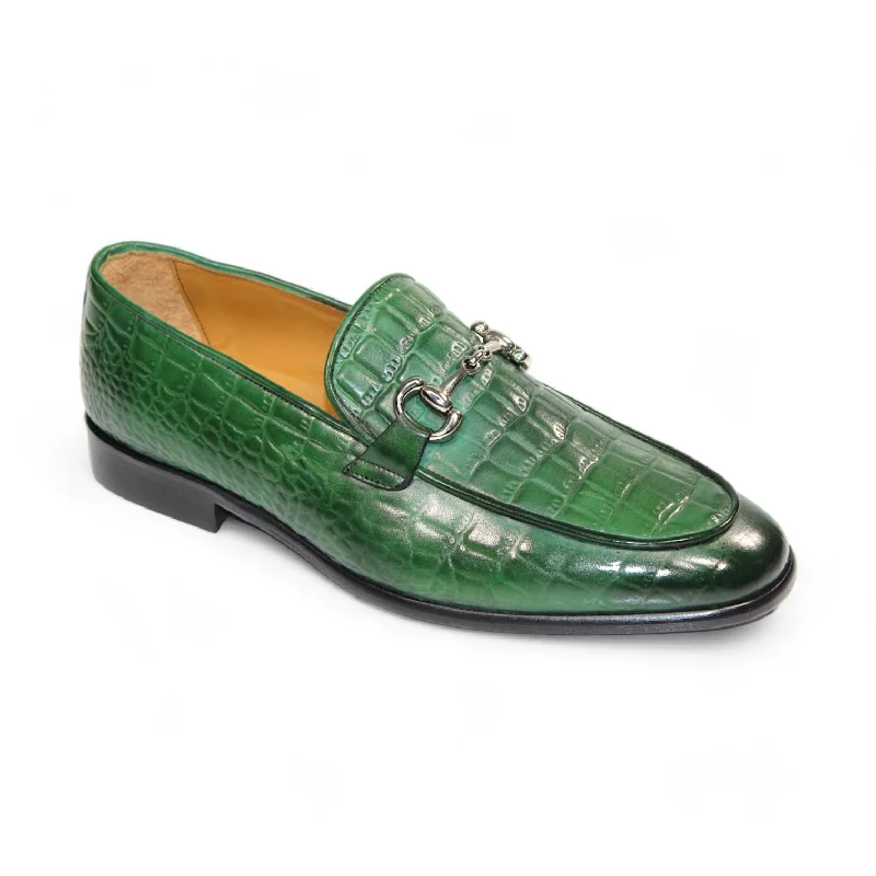 loafers for warm-weather work attire-Duca Vasto Men's Shoes Green Croco Print Leather Loafers (D1178)