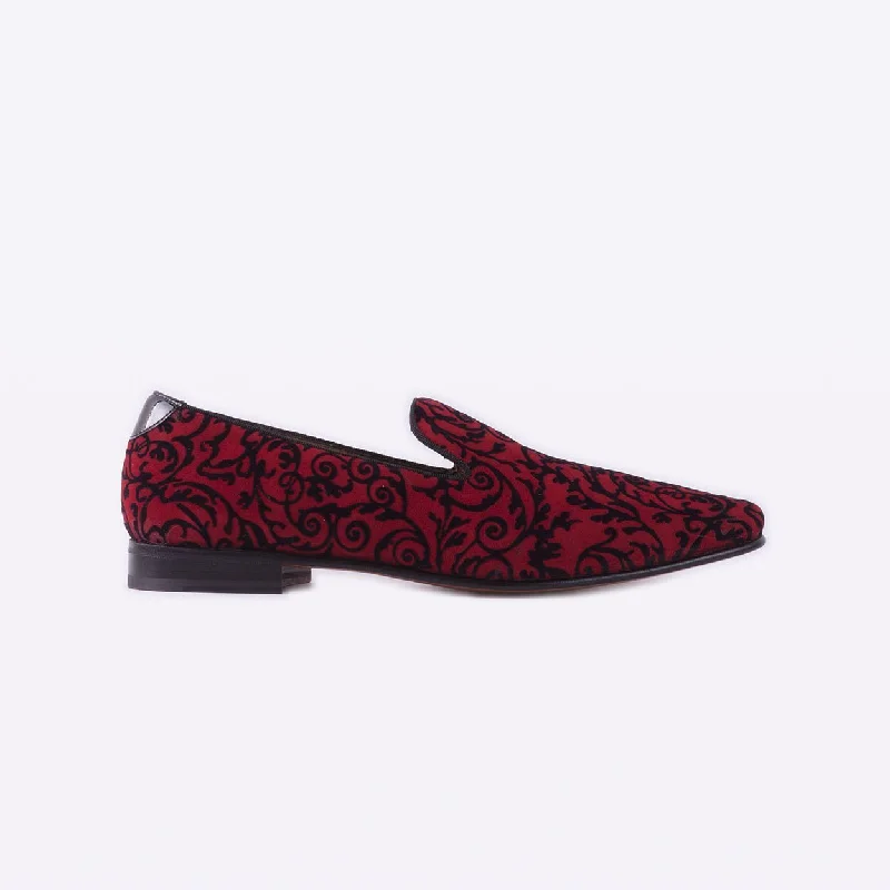 casual loafers for long walks-Mister 39052 Henche Men's Shoes Burgundy Cashmere Print / Suede Leather Slip On Loafers (MIS1005)