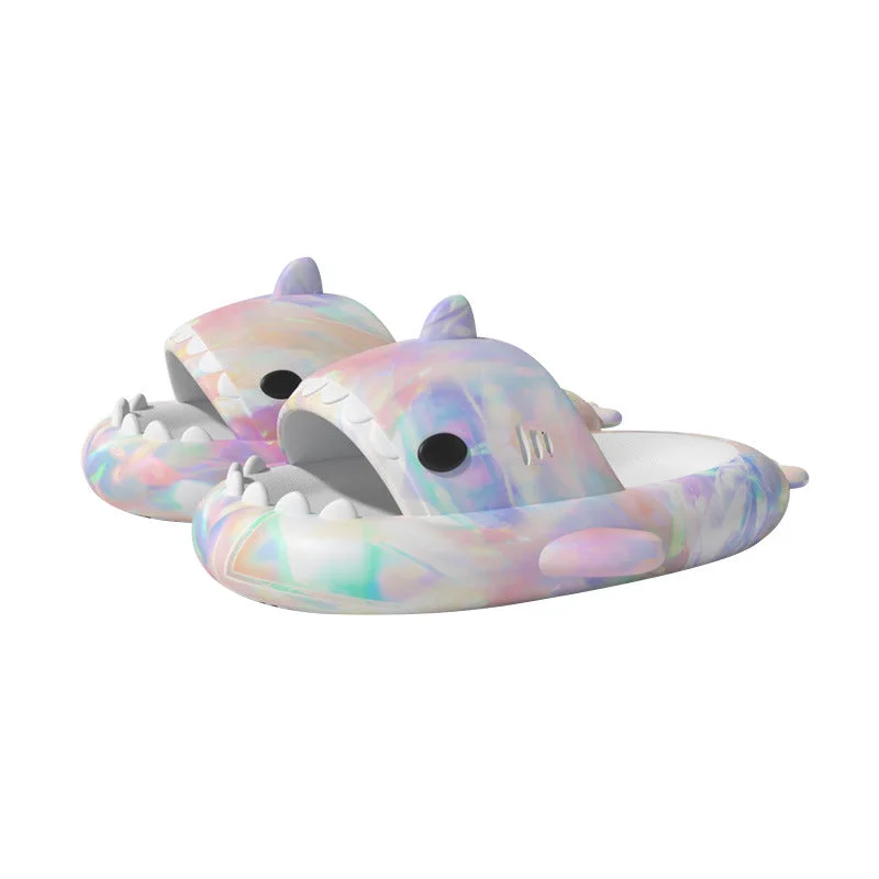 Slippers with fun soles-The Ambilight Unisex Slippers Women's and Men's Colorful Shark Slides