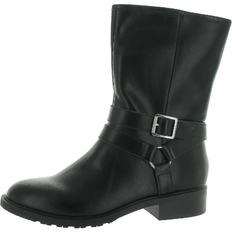 boots for working outdoors in snow-Style & Co. Womens Valeriee Faux Leather Solid Mid-Calf Boots