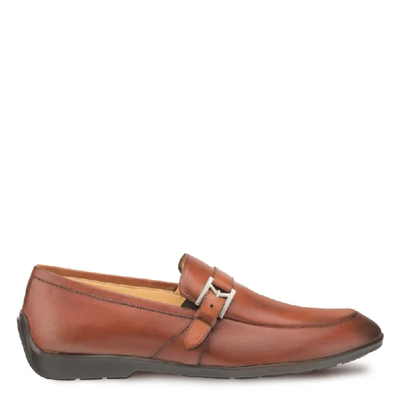 slip-on loafers with padded arch support-Mezlan 9805 Granby Men's Shoes Cognac Calf-Skin Leather Monk-Strap Loafers (MZ3283)