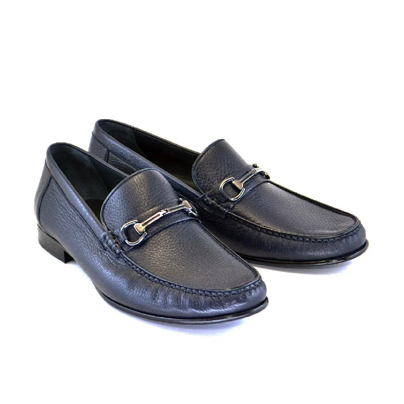 loafers with classic buckle design-Corrente Men's Designer Shoes Blue Calf-Skin Leather Mocassin Loafers C171-3898HS (CRT1052)