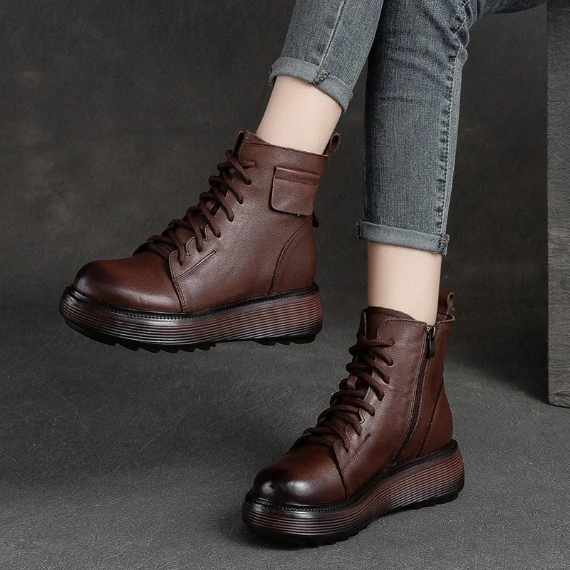 insulated boots for extreme cold weather-Women Retro Soft Leather Platform Boots