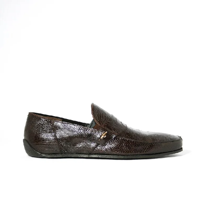 loafers with trendy suede detailing-Cesare Paciotti Luxury Italian Struzzo Zamp Fondente Brown Loafers (CPM2327)