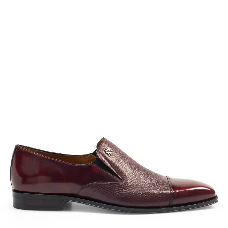 loafers for chic office look-Mezlan Milani Men's Designer Shoes Burgundy Deer-Skin / Calf-Skin Leather Dress Slip-On Loafers 18984 (MZ3198)