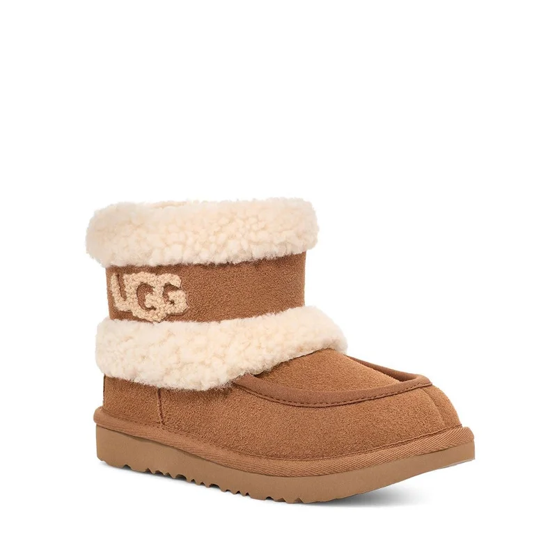 boots for cold weather wear-UGG Unisex-Child Ultra Mini Ugg Fluff Boot, Chestnut Little Kid