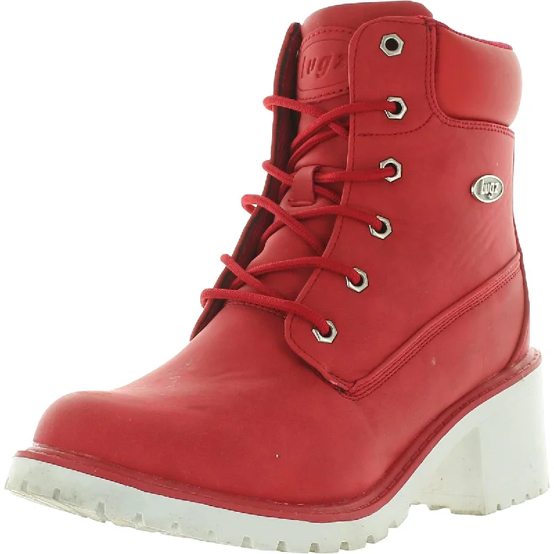 waterproof winter boots for women-Lugz Womens Clove Faux Leather Block Heel Combat & Lace-up Boots