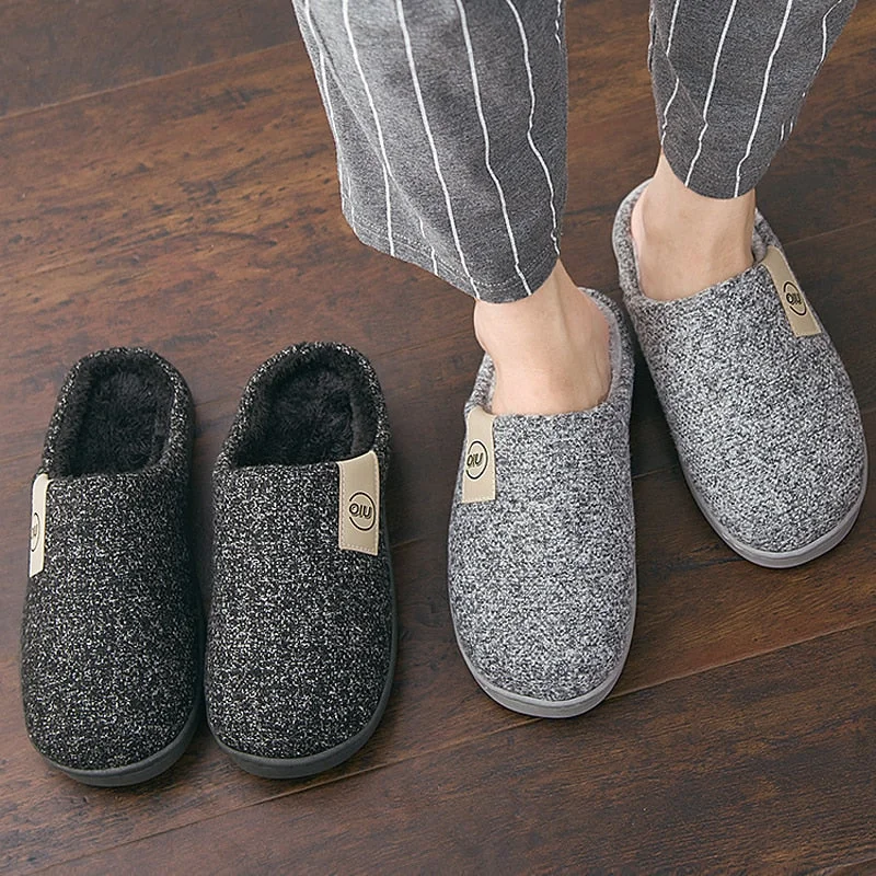 Slippers in rich purple-Men Winter Warm Slippers Fur Slippers Men Boys Plush Slipper Cotton Shoes Non-slip Solid Color Home Indoor Casual Slippers