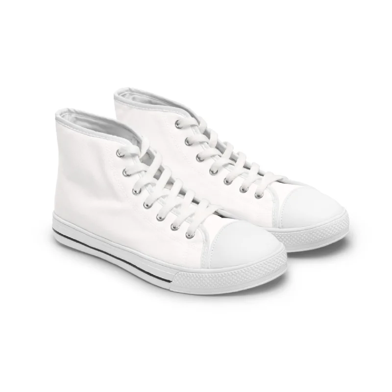 navy athletic shoes sporty-White Color Ladies' High Tops, Solid White Color Best Women's High Top Sneakers Canvas Tennis Shoes