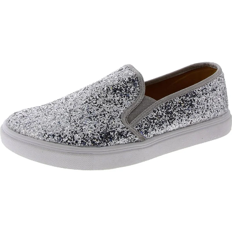 green athletic shoes flair-Feversole Womens Glitter Lifestyle Slip-On Sneakers