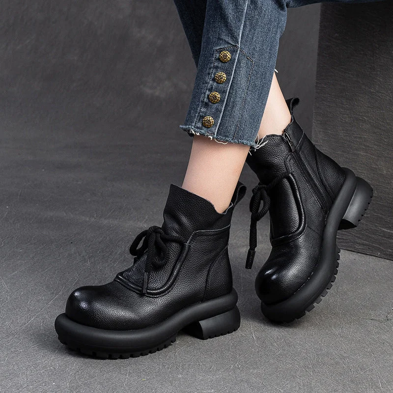 boots for the winter season-Women Retro Soft Leather Thick Soled Boots