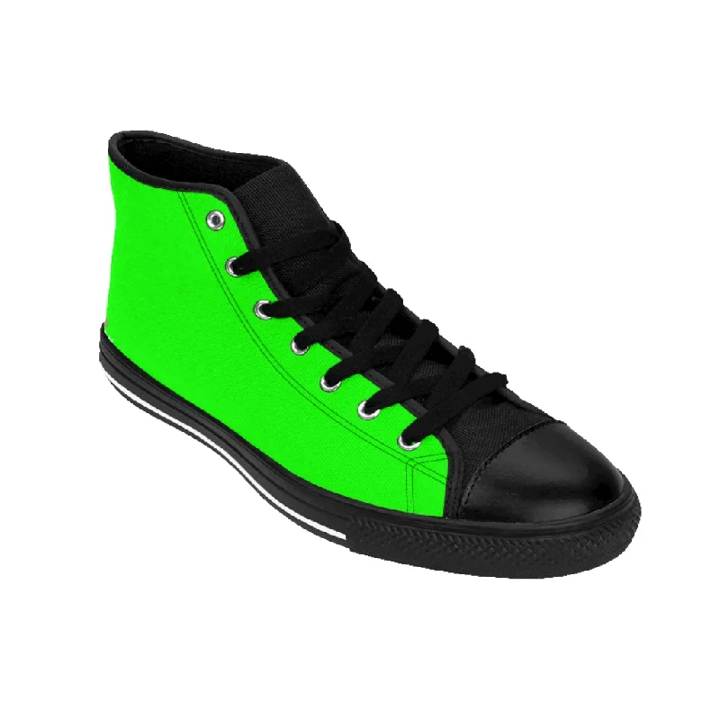 designer athletic shoes artisanal-Hot Green Men's High Tops, Best Bright Green Solid Color Men's Classic Sneakers Tennis Running Shoes