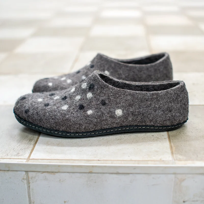 Slippers with firm soles-Men's Classic Wool Slippers - Gray Dots