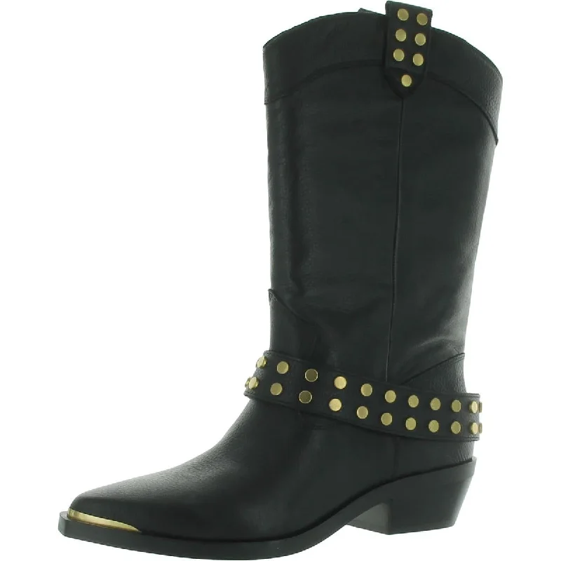 outdoor boots for snow-Vince Camuto Womens Merissa Leather Studded Cowboy, Western Boots