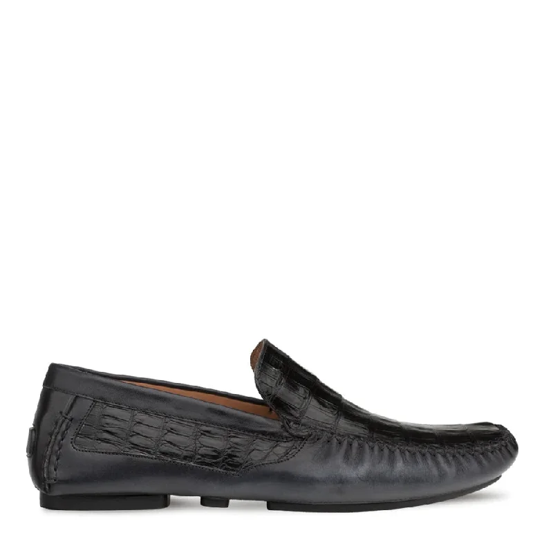 loafers with stylish buckle detailing-Mezlan RX7347-F Men's Shoes Black Exotic Crocodile / Calf-Skin Leather Driver Moccasin Loafers (MZ3469)