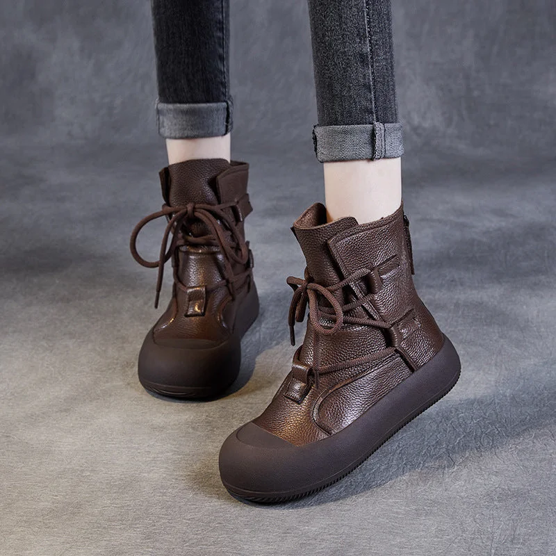 stylish boots for snowy weather-Women Handmade Minimalism Soft Leather Boots