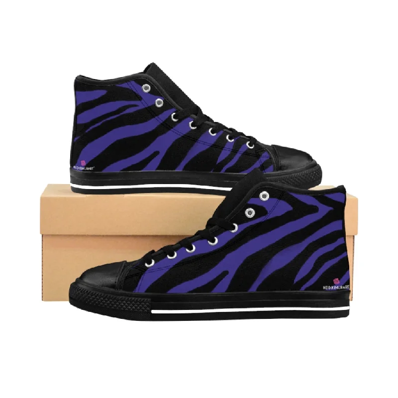 adjustable athletic shoes flexible-Purple Zebra Men's High Tops, Zebra Animal Print Best Men's Classic Sneakers Tennis Running Shoes