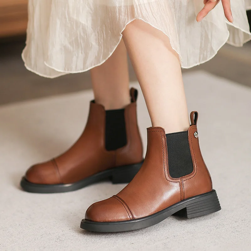 insulated boots for extreme cold weather-Women Retro Minimalist Leather Casual Boots